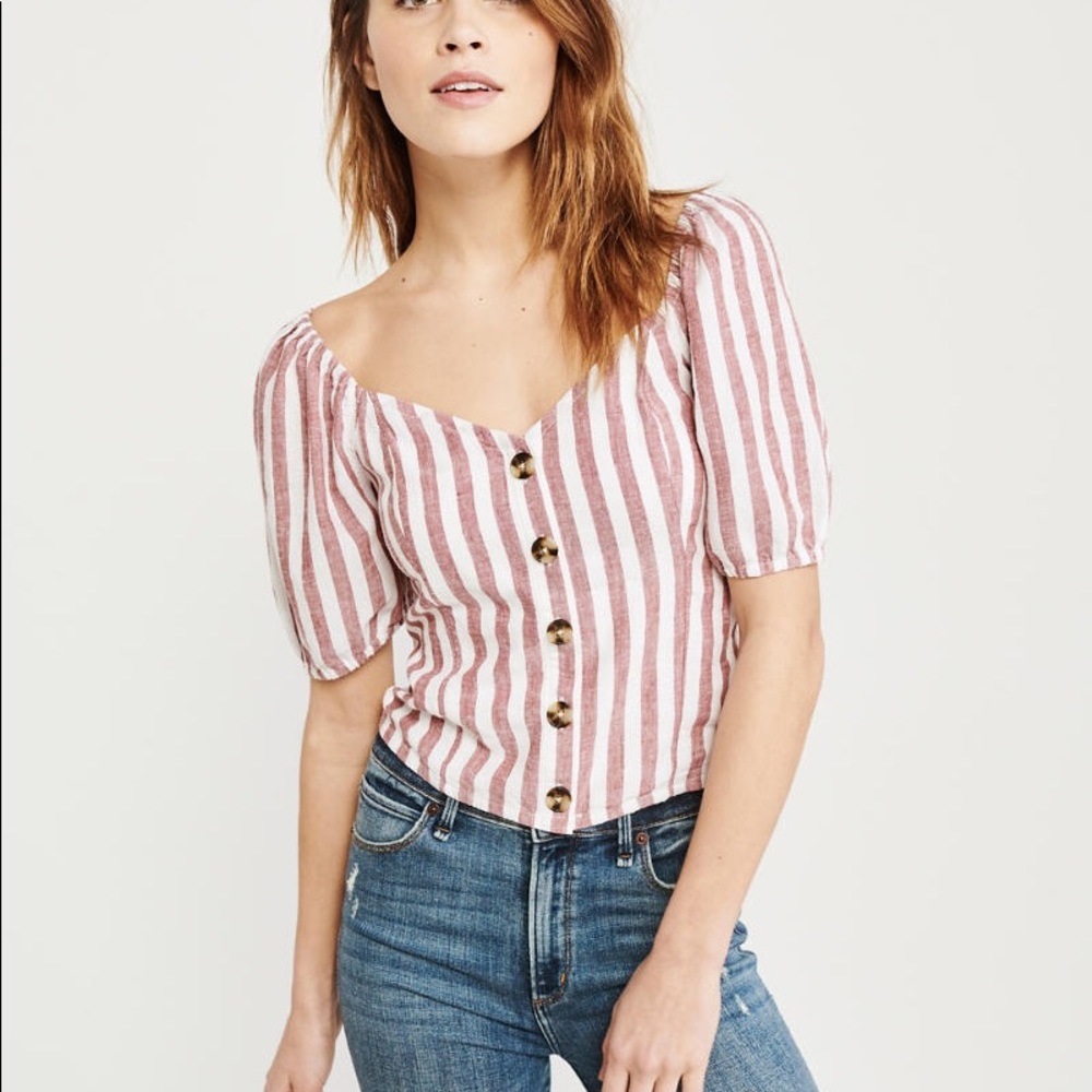 Abercrombie & Fitch Button Up Puff Sleeve Top